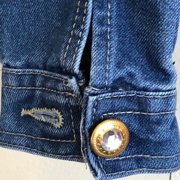 ONE STEP UP Crystal Gold Button Denim Jean Jacket Size 7/8 - Picture 7 of 15
